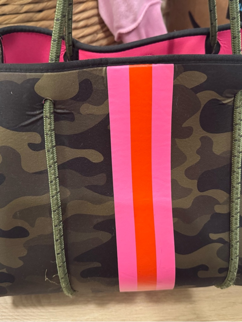 HAUTE SHORE Hot Pink Neoprene Tote with Black Trim